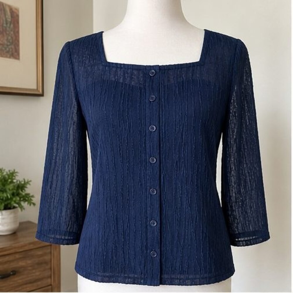Navy Button Blouse